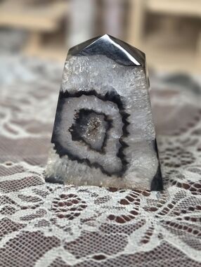 Black Onyx  Tower crystal With Quartz Pocket  3 IN